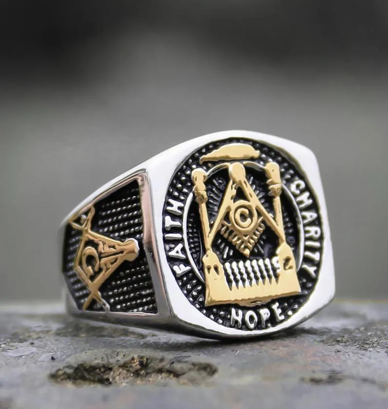 Mens Masonic Mason Ring Ring Gold Color 316L Felet Steel Ring Masonry Signet Rings joledry6074615