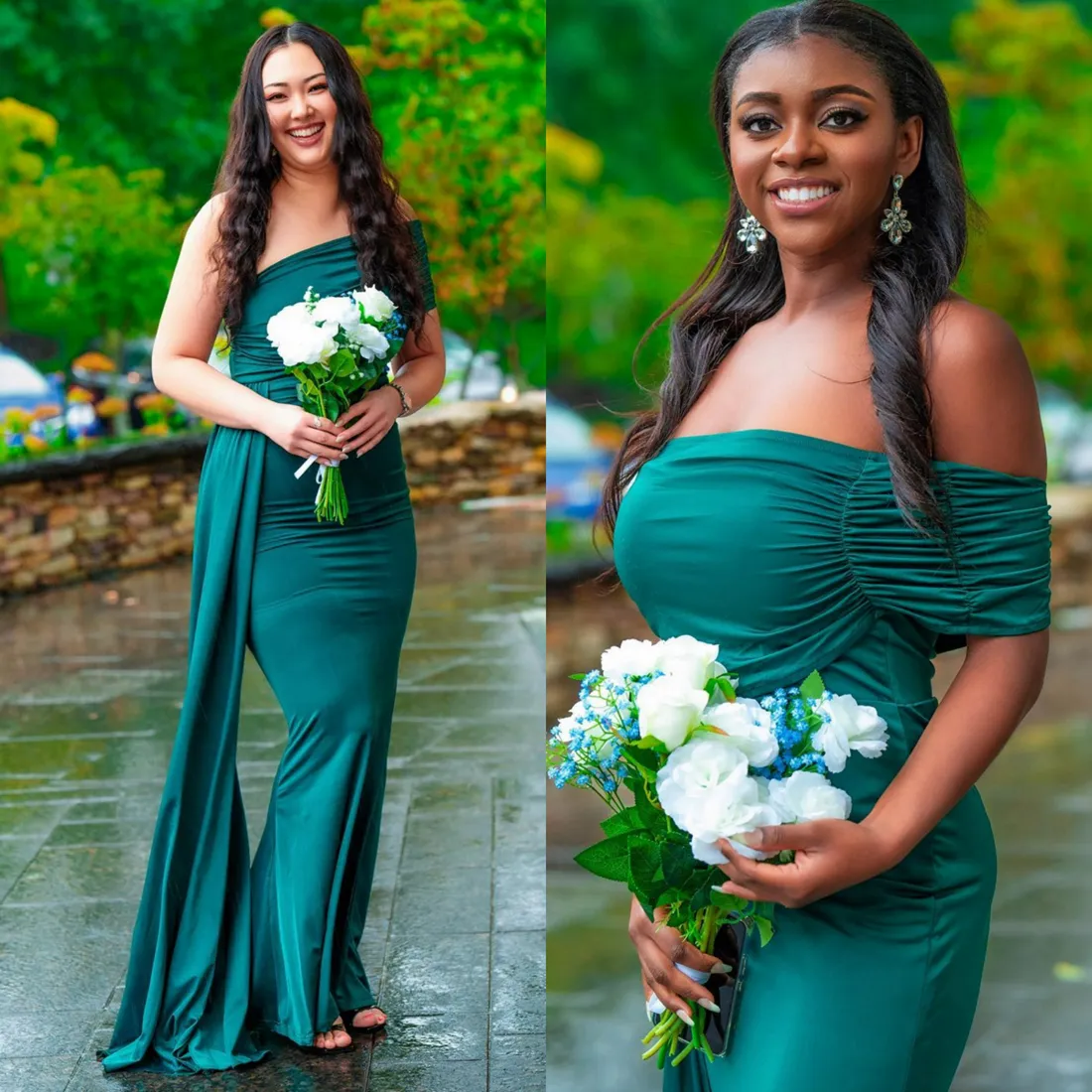 Emerald Green Junior Bridesmaid Dresses One Shoulder Bridesmaid Dress Pleated Maid Of Honor Dresses Simple Style Elegant Wedding Guests Gowns BR145