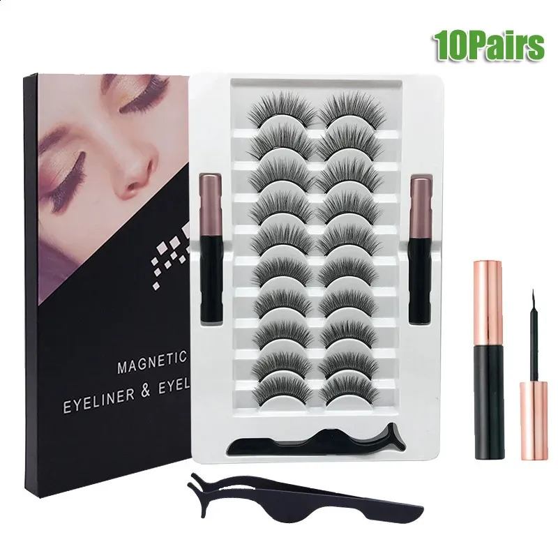 Magic 35710Pairs Magnete False Mink Eyelashes Set Magnetic Liquid Eyeliner Glue Free Eye Makeup Extend Fluffy Lashes 240126