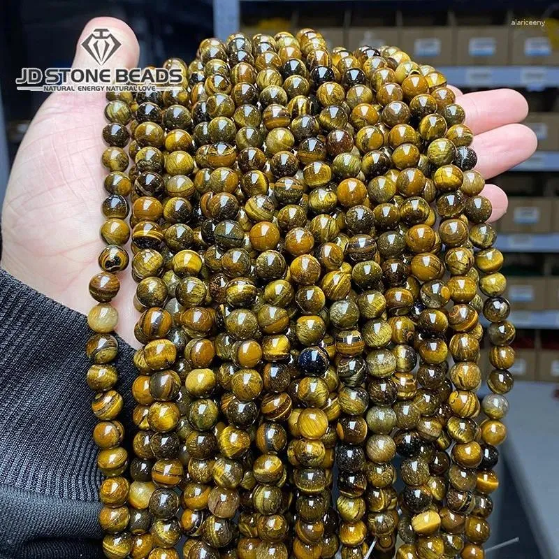 Löst ädelstenar 1a naturliga gula tigerögon Stenpärlor Rundt distans 4 6 8 10 12 14 16 mm plockstorlek för smycken som gör armband halsband