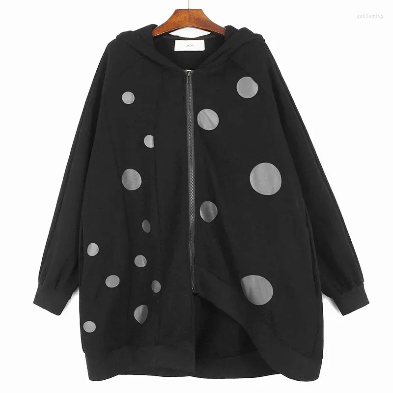Women's Jackets SuperAen Dot Hooded Jacket 2024 Winter Loose Oversize Mid Length Fashion Asymmetric Hoody Coat Top