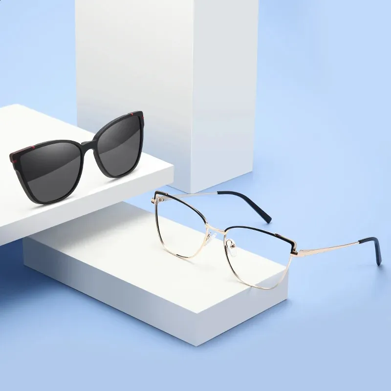 Polariserade solglasögon Metal 2 i 1 magnetklämma på glasögon för män och kvinnor TR90 Optiska receptbelagda glasögon B23108 240131