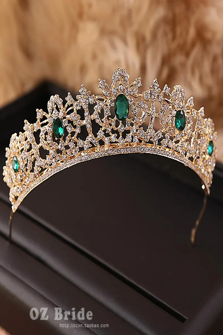 New Flaw Green Strass Corona dorata Tiara nuziale Corona femminile Accessori per capelli da sposa Y190513026658278