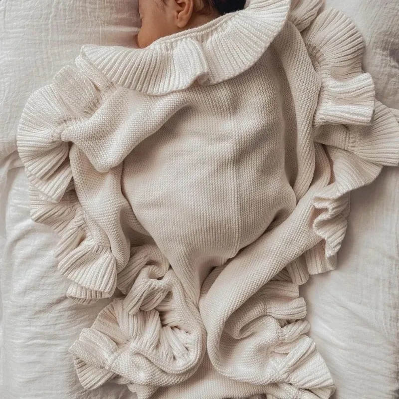 Couverture d'emmaillotage tricotée pour bébé, accessoires pour bébés nés, articles de literie pour poussette à volants, couvre-lit pour sieste pour bébé, 240127