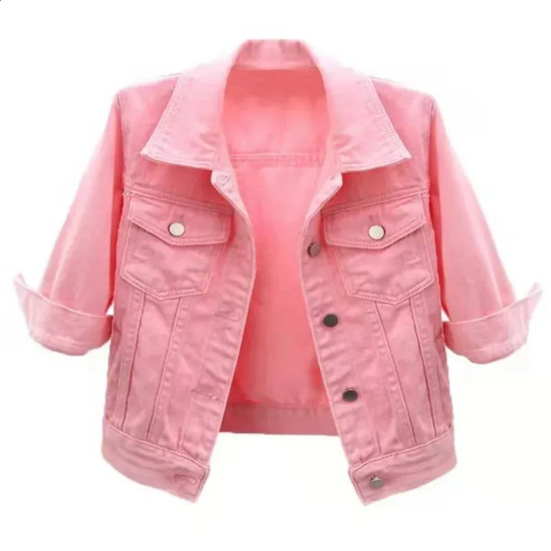 Women's Denim Jacket Spring Autumn Short Coat Pink Jean Jackets Casual Tops Purple Yellow Purple Blue Loose Tops Lady Outerwear 240119