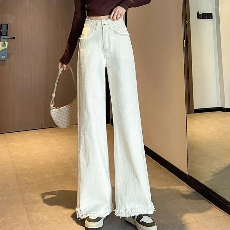 Jeans da donna Pantaloni blu Vita alta S Pantaloni a gamba dritta per donna Bianco con tasche Abbigliamento aderente da donna Giapponese Y2k Vintage