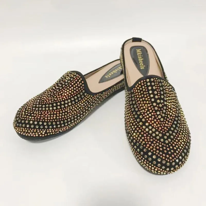 Slippers Women Rhinestone Slipper Flat Shoe Fashion Style Round Toe Lady Muller Sandal African Shoes F1105-1