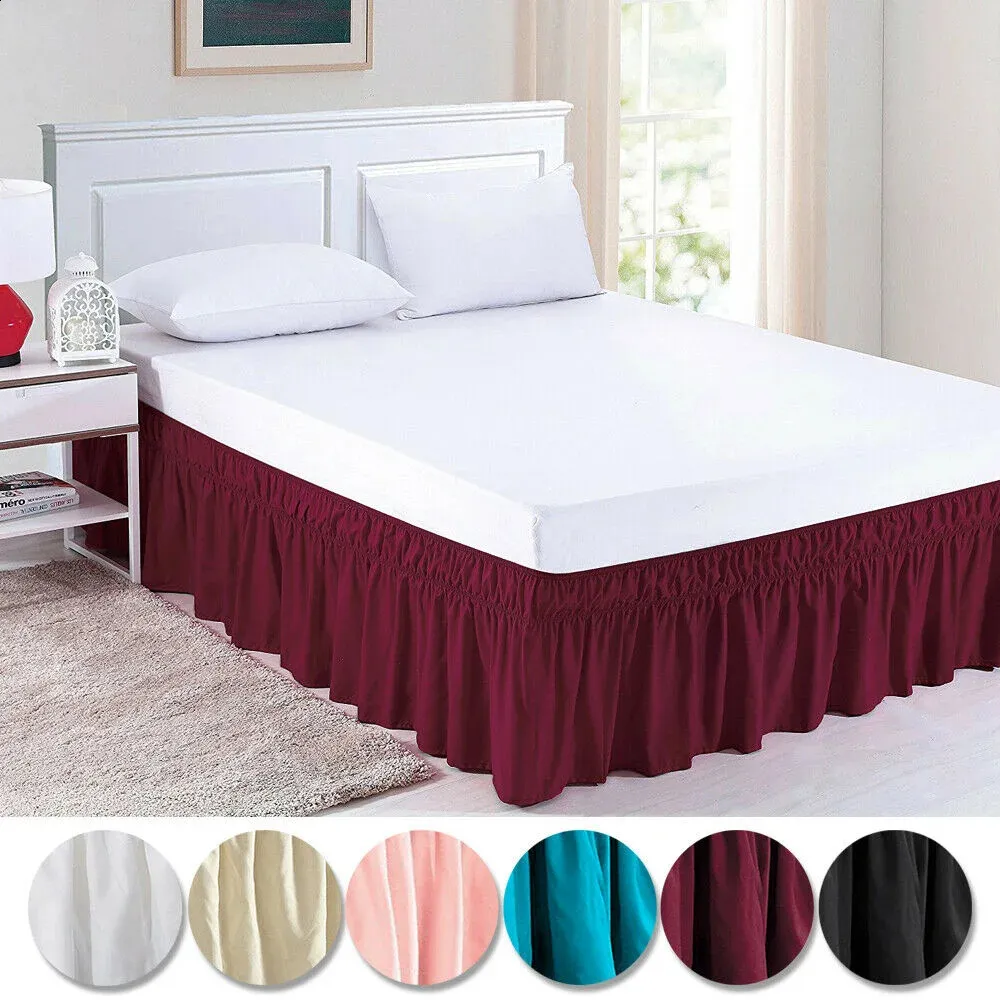 Solid Color Elastic Bed Ruffles Bed Skirt Wrap Around Style Easy Fit 15 Inch Drop Dust Ruffle Bed Skirts Corners Fade Resistant 240202