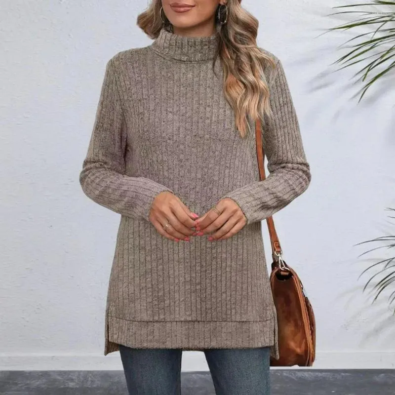 Camicette da donna Maglione lavorato a maglia da donna Dolcevita con spacco laterale Maniche lunghe Allentato Caldo Autunno Inverno Casual Donna Pullover Top Felpa