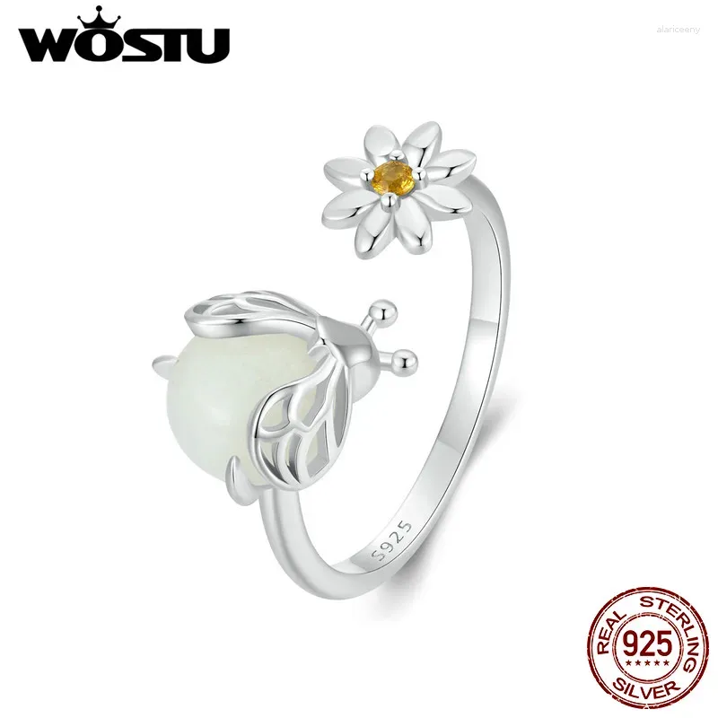 Bagues de cluster WOSTU 925 Sterling Silver Lumineux Firefly Bague Daisy Pour Femmes Fête De Mariage Cadeau Quotidien Réglable Fine Bijoux FIR991-E