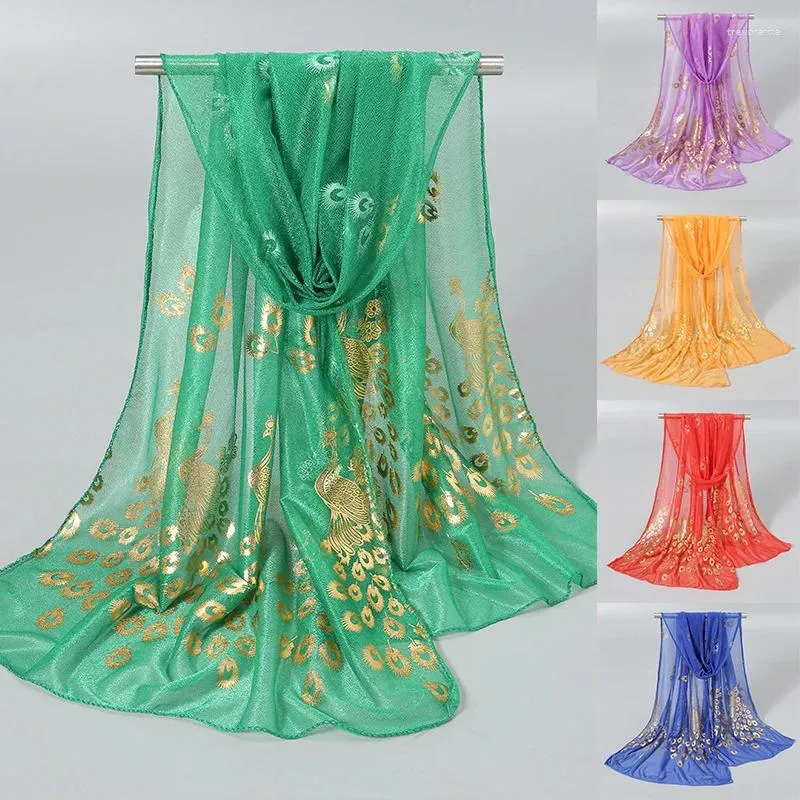 Foulards 170cm 60cm Couleur Solide Écharpe d'or Hijab Femmes Haute Qualité Voile Wrap Châle Long Doux Paon Pashmina Étoles Glitter Mince