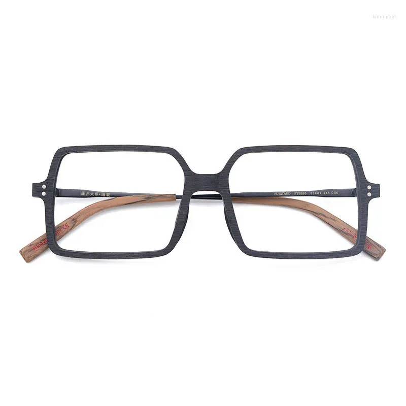 サングラスフレームジャパンスタイルクラシックスケアユニークなリベット眼鏡男性用ウッドテクスチャアセテート合金処方メガネ