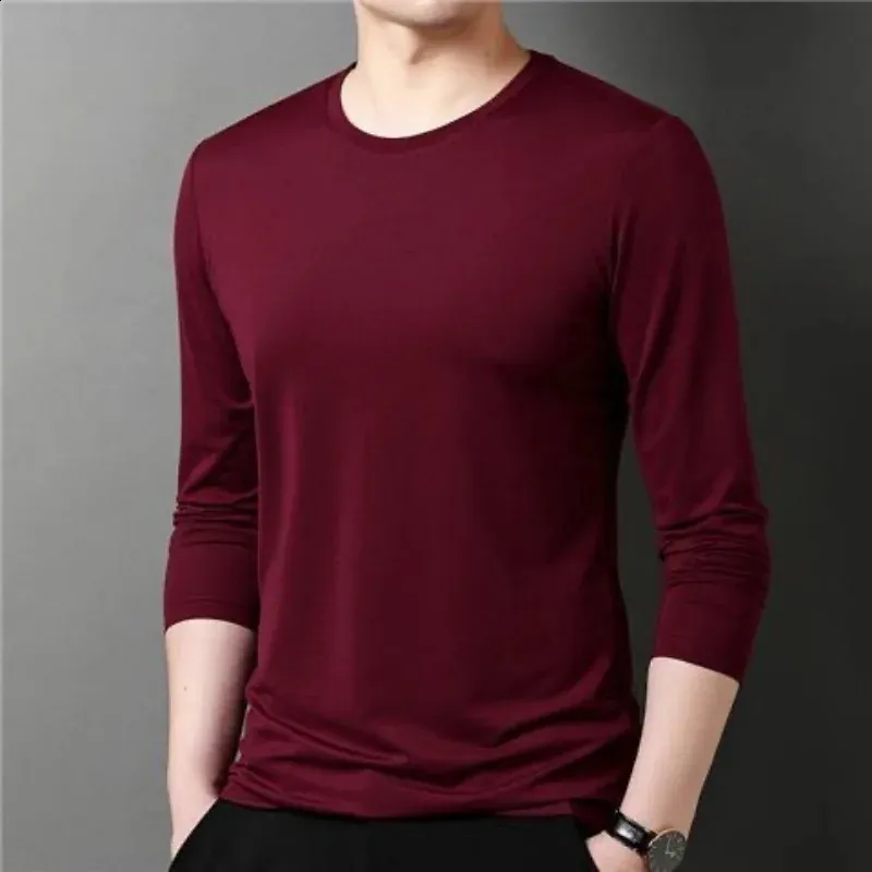 2023 t-shirts pour hommes à manches longues mince hommes t-shirt jeune homme solide haut d'automne t-shirts chemise Oneck pour hommes garçons t-shirt 240122