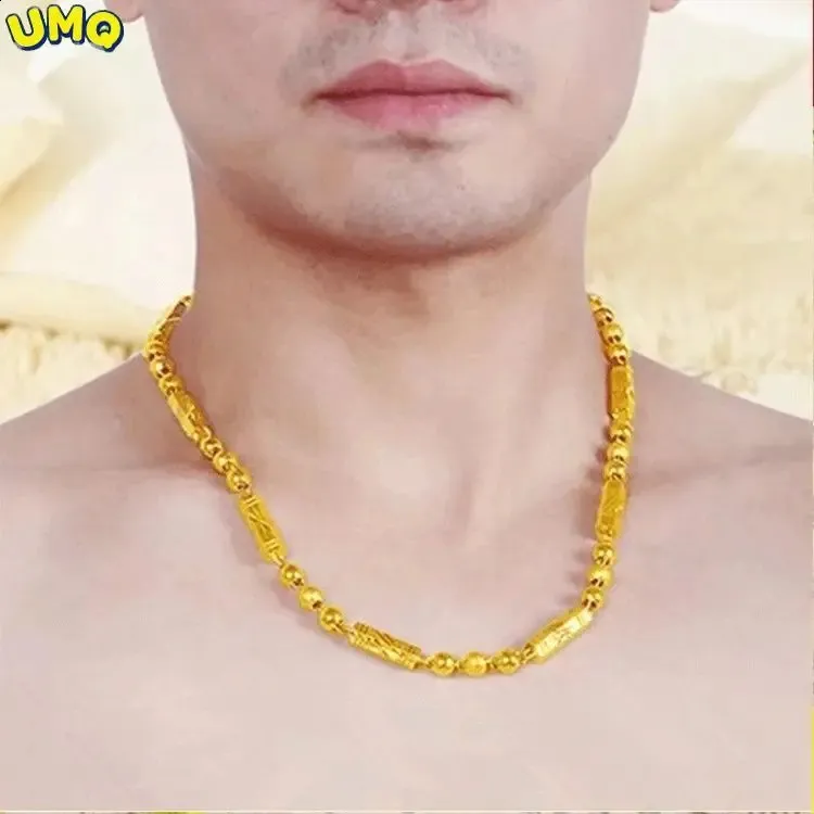 Plated 100% Real Gold 24k 999 Necklace Men's 999 Dominant Personality Fashion Jewelry 999 Permanent Color Pure 18K Gold Jewelry 240118