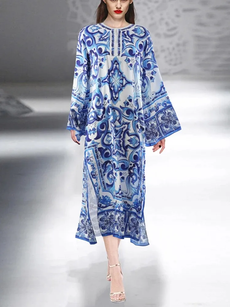 All Season Womens Long Dress Blue White Porcelain... From Junlinna88, $47.47 | DHgate.Com All Season Womens Long Dress Blue White Porcelain... From Junlinna88, $47.47 | DHgate.Com
