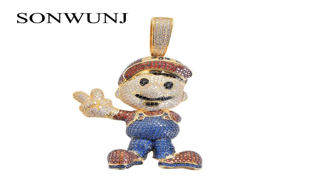 Large Size High Quality Brass CZ stones Cartoon Game pendant Hip hop Necklace Jewelry Bling Bling Iced Out CN0438827973