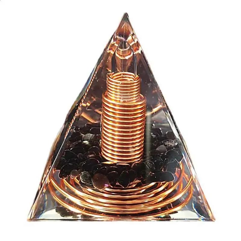 Copper Wire Orgonite Pyramid With Obsidian For Healing 
