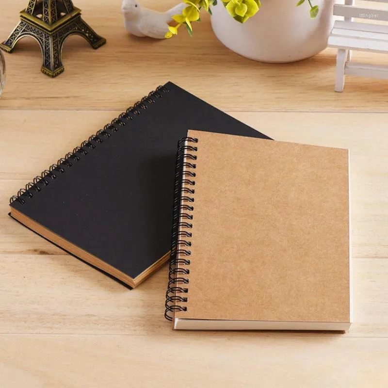 Sheets Kraft Paper Notebook Double Coil Ring Spiral Sketchbook Diary For Drawing Painting Notepad School Supplies