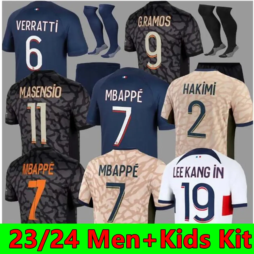 2023 2024 MAILLOT DE FOOT MBAPPEサッカージャージーコロムアニO.Dembele Asensio Hakimi Ugarte Shird 23 24 Hommes Enfants Men Kid Lee Kang