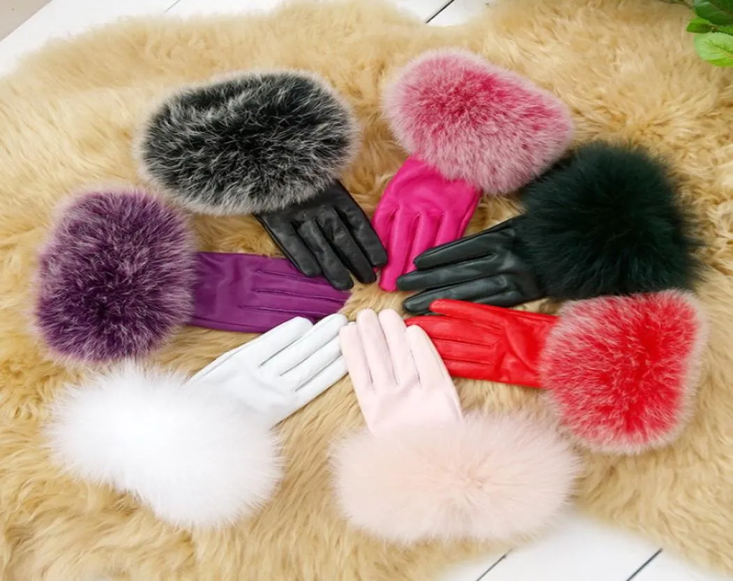 Womens Fox Fur Real Lambskin Gloves Skin Gloves Leather Gloves Warm Fashion 40453253960