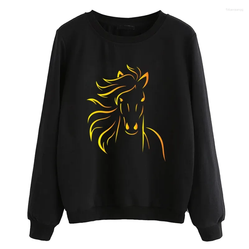 Kvinnors hoodies rolig design häst kreativa tryck tröjor kvinnor hip hop fleece kvinnlig mode casual streetwear bekväm tröja