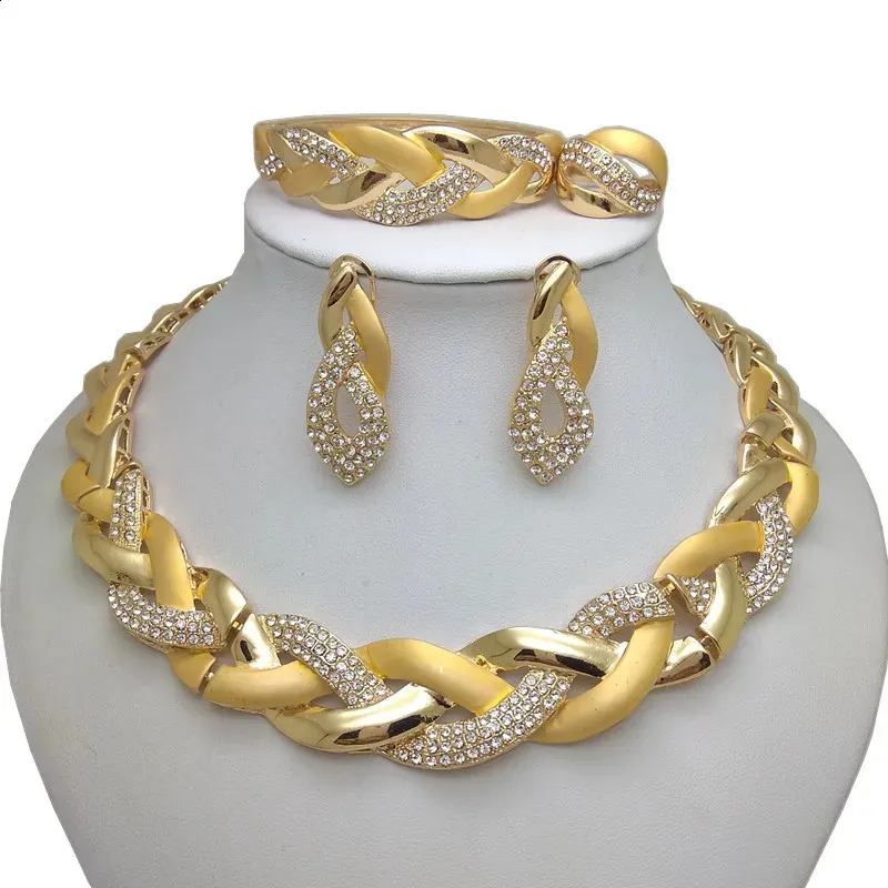 Kingdom Ma India Necklace Enring Ring Sets for Women Gift African Bridal Wedding Gifts Jewelry Gold Color مجموعة كبيرة 240202