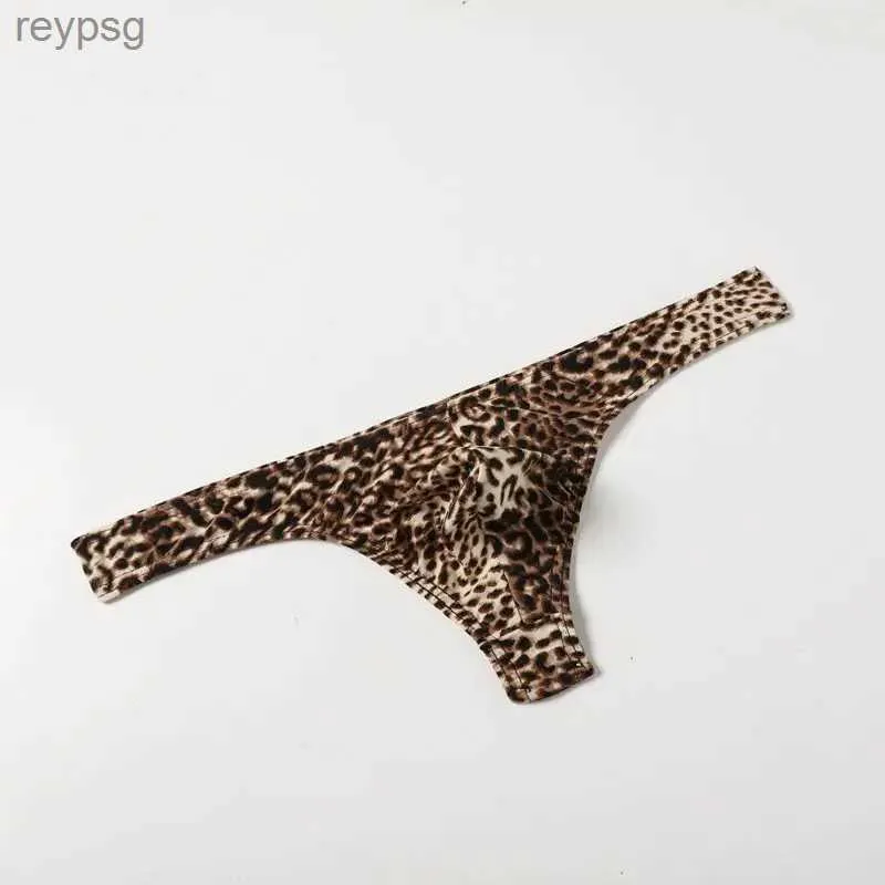 Briefs trosor nya sexiga leopard g-sträng män underkläder bulge påse g-sträng shorts underbyxor bikini thongs boxer kort yq240215