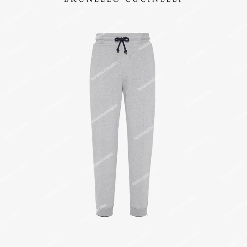 Designer-Herrenhosen von Cucinelli, gerade, lässige Jogginghose, Baumwolle, Grau, einfarbig