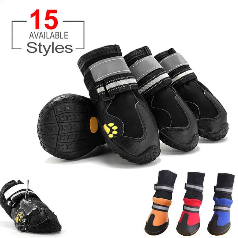 Chaussures pour chiens de compagnie, pour le sport, la montagne, portables, semelles en PVC, bottes réfléchissantes imperméables, parfaites, petites, moyennes et grandes, 240119