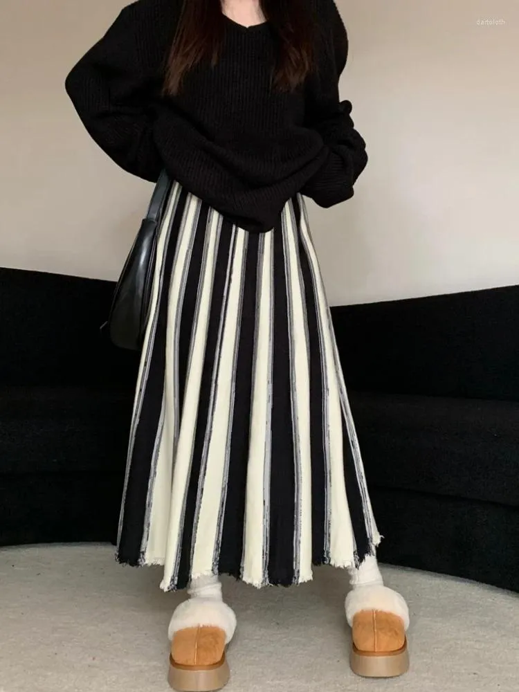 Skirts Qiukichonson Mid Long Knitted Skirt Women Autumn Winter