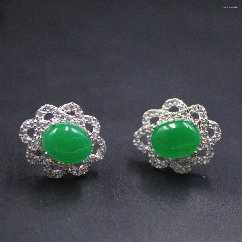 Stud Earrings Real Jade Gp Earrings18K Gold Plated Women Emerald Green Gemstone Zircon Heating Post