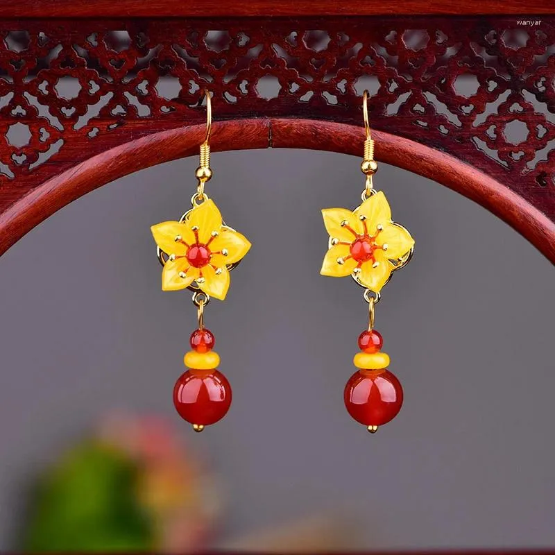 Orecchini pendenti 1 paio di fiori da donna in stile etnico gioielli ganci per le orecchie gioielli Hanfu Cheongsam accessori regalo per ragazza