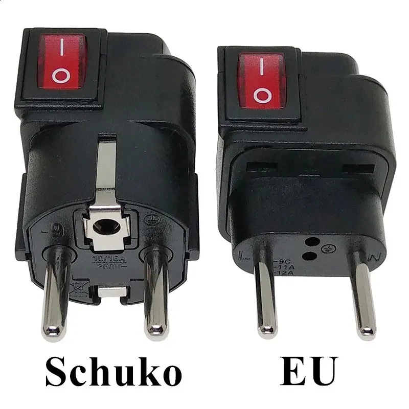 1 par EU Schuko Plug -adapterkonverterare AC100 ~ 250V 10A16A med ONOFF Main LED -switch 240126