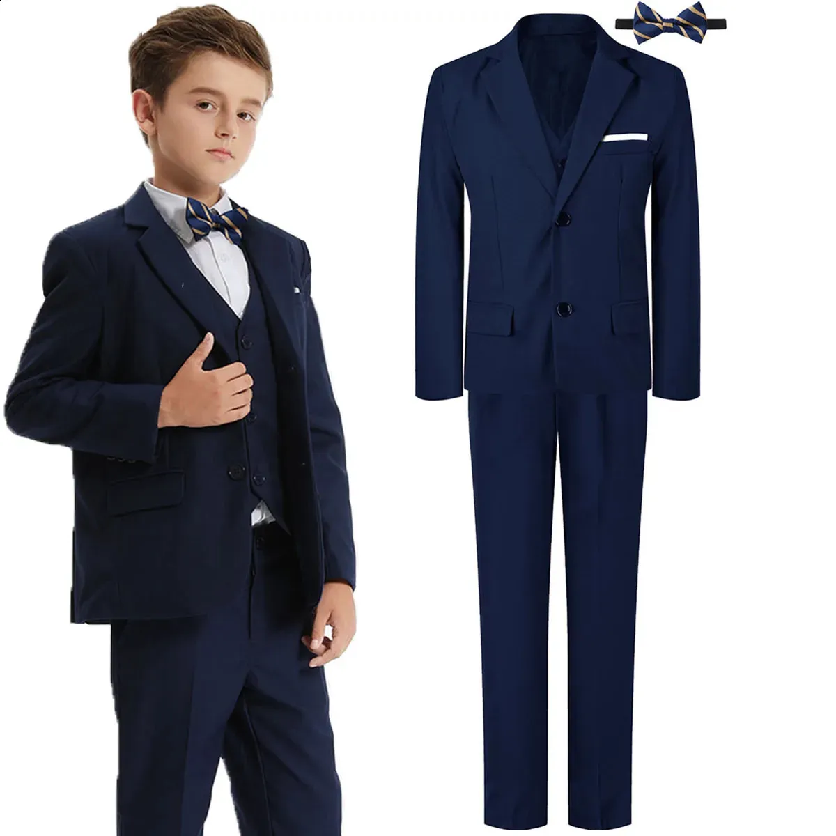 Costume pour enfants garçons mariage tenue formelle ensemble enfants pâques gentleman anneau porteur vêtements effectuer smoking gilet pantalon blazer 240122