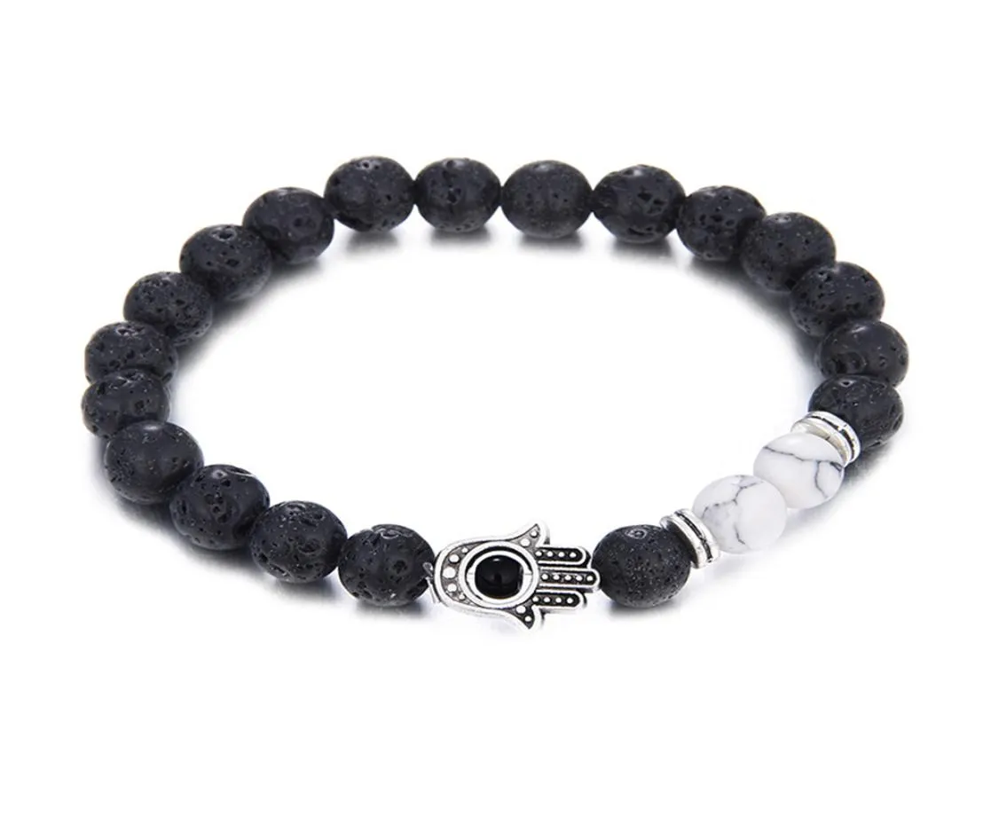 Perles de prière en pierre de lave naturelle Bracelet perlé Hamsa charmes de main Bracelet de paume de Fatima femmes hommes mode diffuseur antifatigue Jew4714059