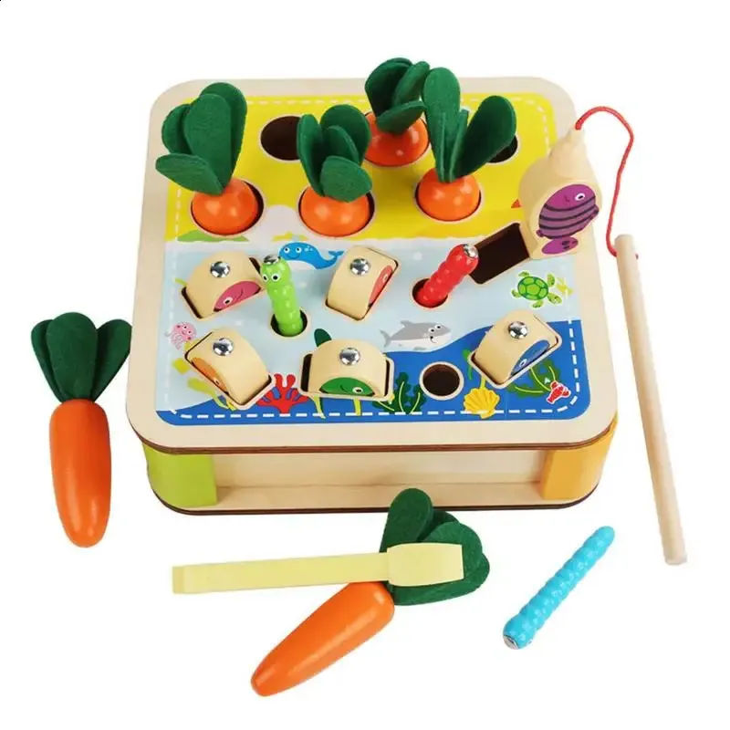 Jeu De Pêche Magnétique En Bois – Montessori – Canne à Pêche, 6 Poissons, 5 Insectes – Motricité Fine – Cadeau Enfant Dès 3 Ans