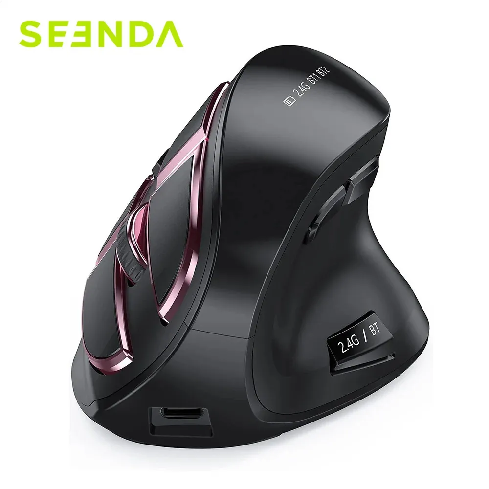 Перезаряжаемая вертикальная мышь Seenda, беспроводная мышь Bluetooth 5,0 3,0 для ноутбуков, ПК, Mac, iPad, 2,4G, USB, эргономичная игровая мышь 240119
