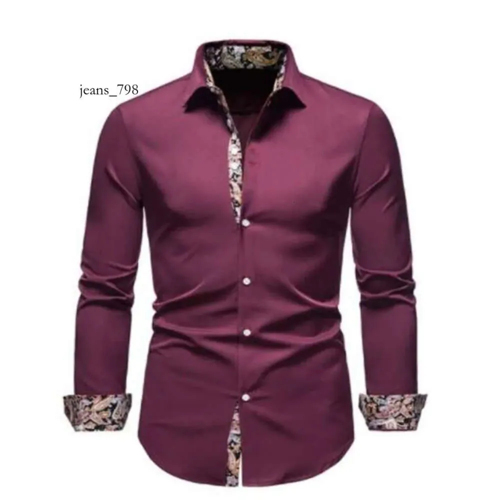 Burbrerys Plaid Patchwork Formella skjortor för män Slim Long Sleeve Turn-Down Collar White Button Up Shirt Dress Business Office Cami293Z