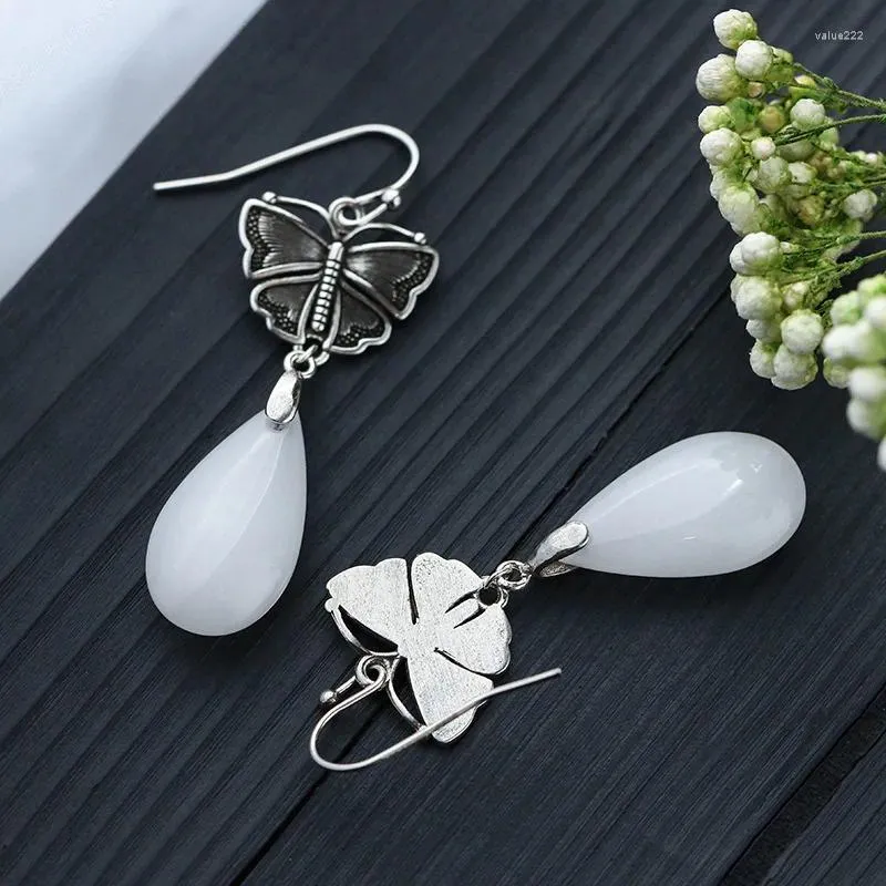 Pendientes colgantes Jade blanco Gota de agua Moda Lujo Natural Jadeíta Mujeres Encantos Real Diseñador Piedra 925 Regalos de plata Joyería vintage