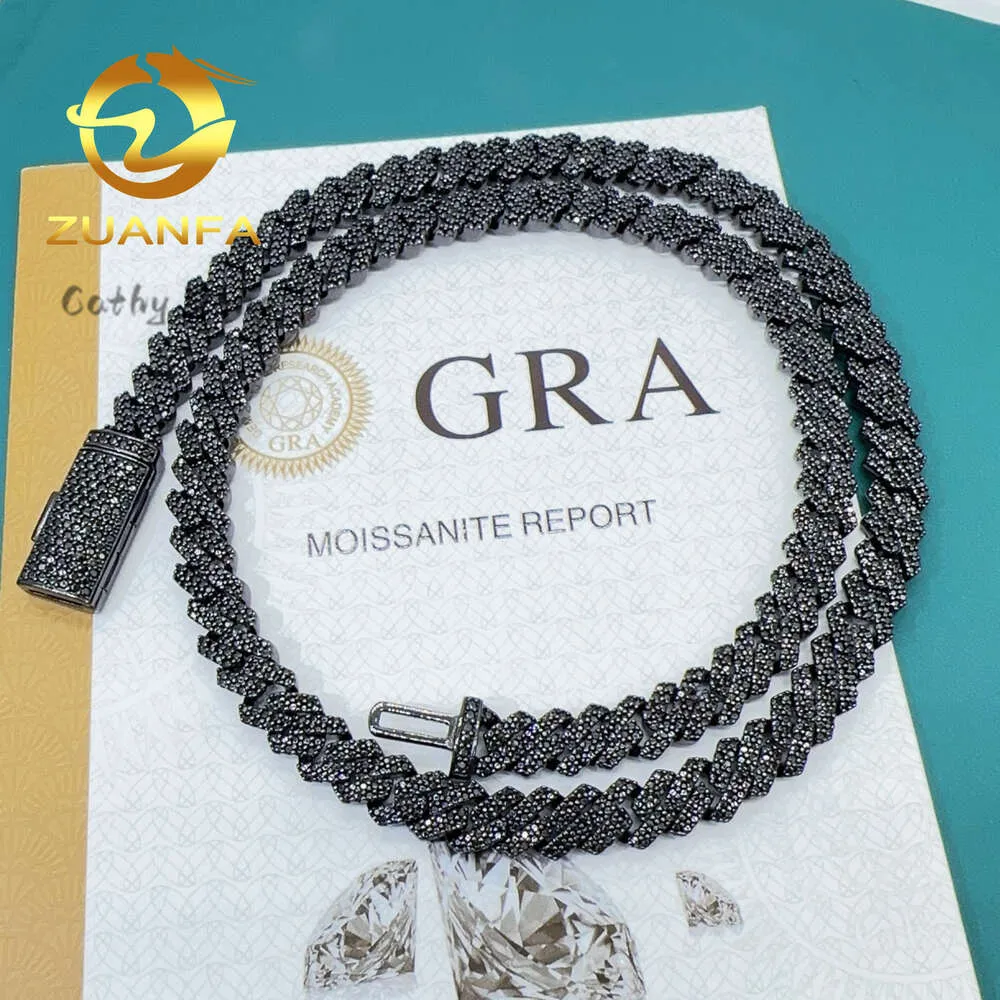 Bijoux de rappeur tendance, chaîne cubaine noire personnalisée, 8mm, Ice Out 925 Vvs Moissanite, chaîne à maillons cubains, Bracelet et collier pour hommes