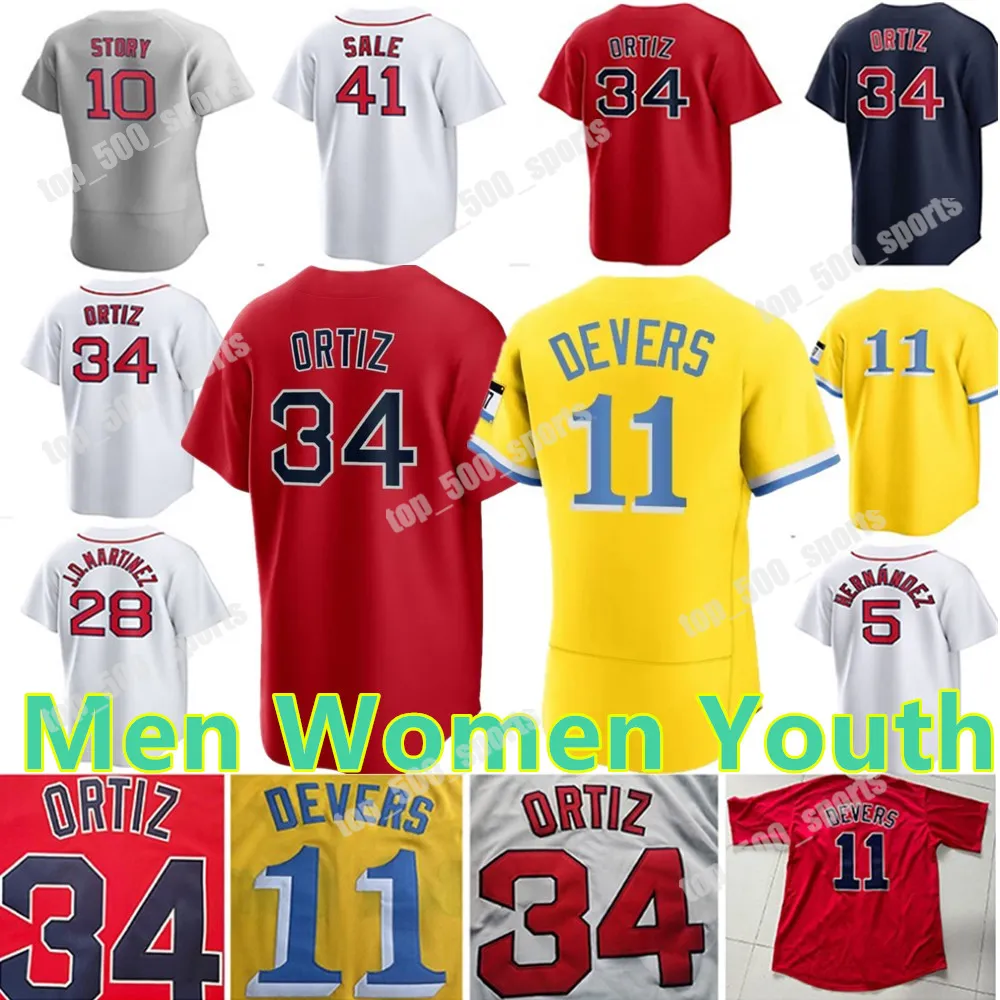 2024 Custom 10 Trevor Story Jerseys 34 David Ortiz 41 Chris Sale City Connect 11 Rafael Devers Verdugo J.D. Martinez Men Women Youth Baseball Jersey