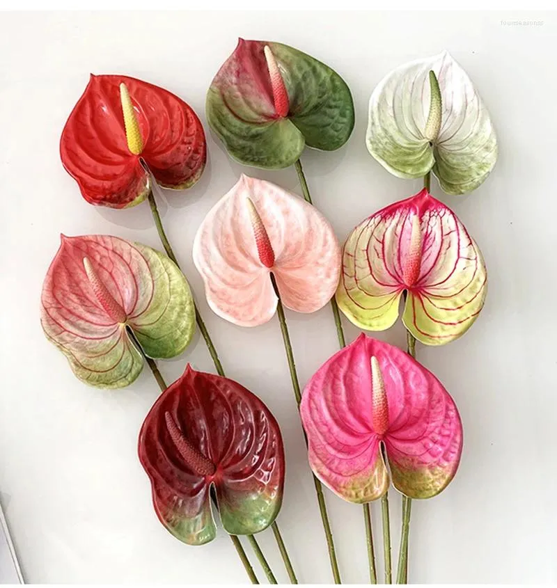 Dekorativa blommor 1 st konstgjorda blommor riktiga beröring anthurium lotus bröllop brud falsk växt diy fest jul hem dekoration tillbehör