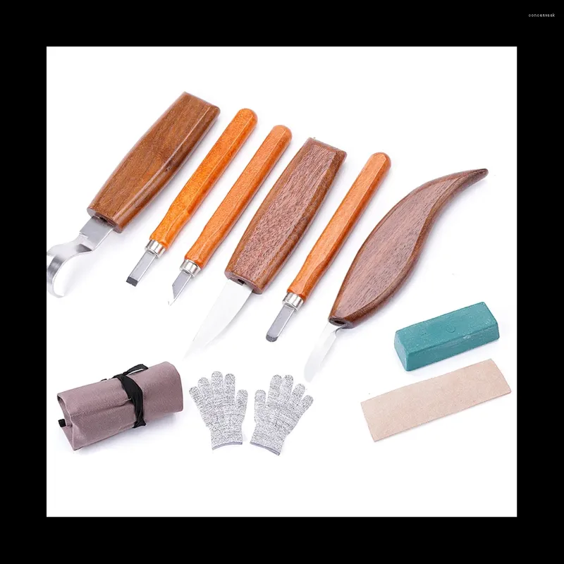 Set di strumenti per intaglio del legno Kit di coltelli per principianti Guanti resistenti al taglio Cucchiaio per lima ad ago Lavorazione del legno per adulti