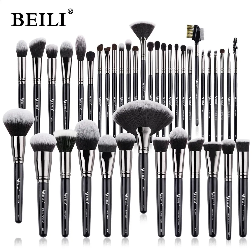 BEILI Luxo Preto Profissional Conjunto de Pincéis de Maquiagem Pincéis Grandes Pó Fundação Mistura Natural pinceaux de maquillage 240131