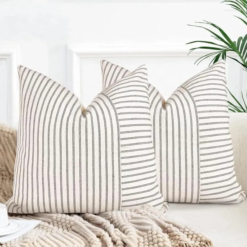 Kudde modern randiga täcker 18x18 kvadratkast täcker lapptäcke linne dekorativ heminredning för soffa