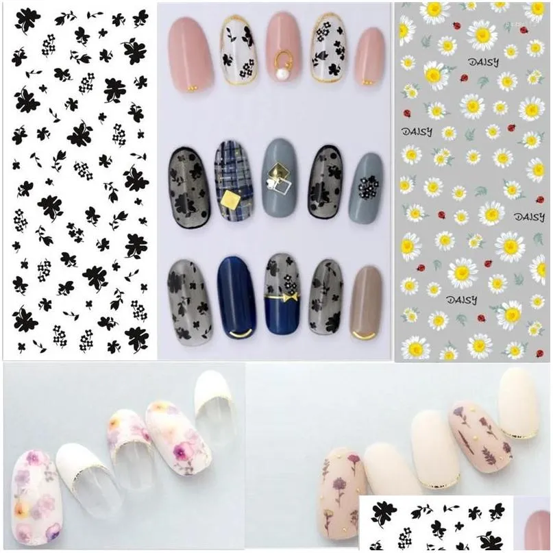 Stickers Decals Nail 2024 Ontwerp 1 Stuks Daisy Water Transfer Sticker Voor Bloem Blad Slider Folie Tip Diy Art Decor Charm manicure Drop D Otezc