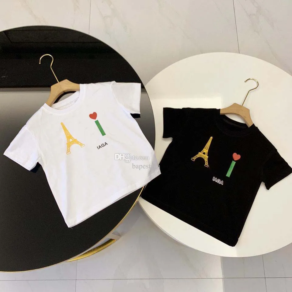 Tasarımcılar Bebek Tişörtler Çocuklar Erkek Kız Kızlar Tshirts Toddler Pamuk Üstleri Çocuklar Basit Kısa Kollu Tişört Çocuklar Beyaz Siyah Tees