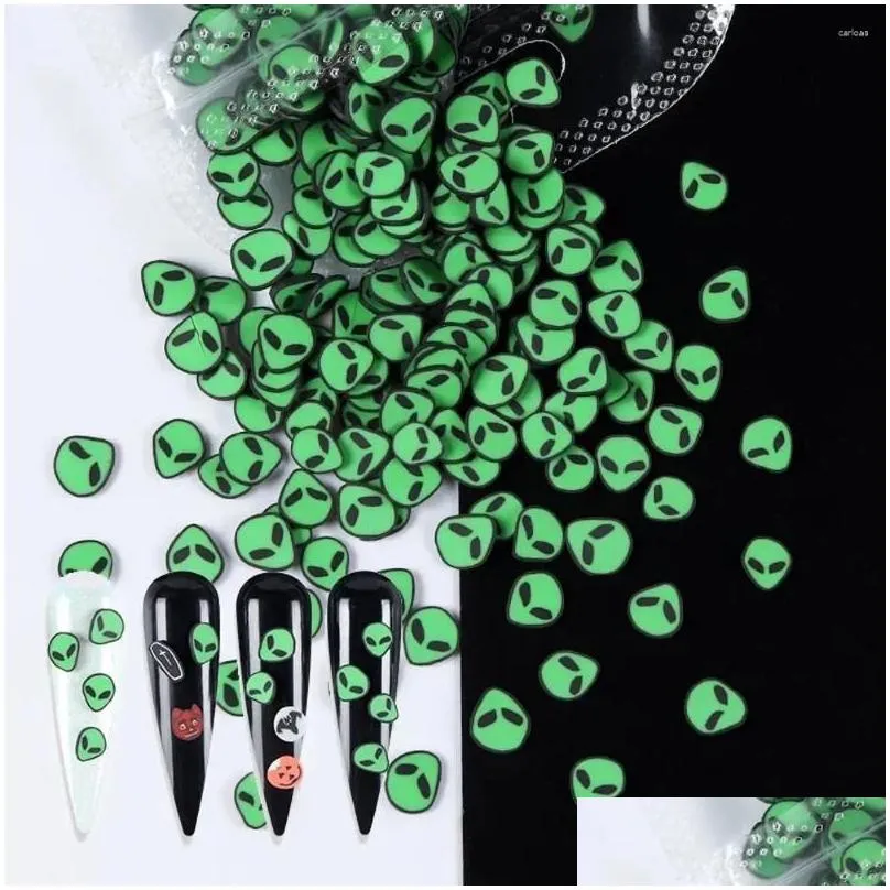 Décorations d'art d'ongle élégant tranches d'extraterrestre vert doux flocons d'argile polymère accessoires de manucure bijoux de bricolage Halloween 3D livraison directe H Othr4