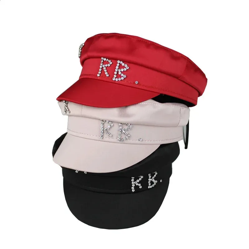 Prosty rhinestone rb kapelusz kobiety men street fashion styl hats czapki czarne berety płaskie czapki mężczyźni z upuszczenie statku 240118