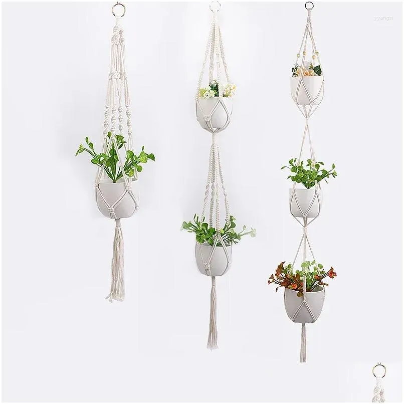 Vases à la main Rame Pot de fleurs Net Vintage Panier suspendu Cintres de plantes Pot de coton Corde Jardin Balcon Décor Drop Livraison Accueil Otnkw